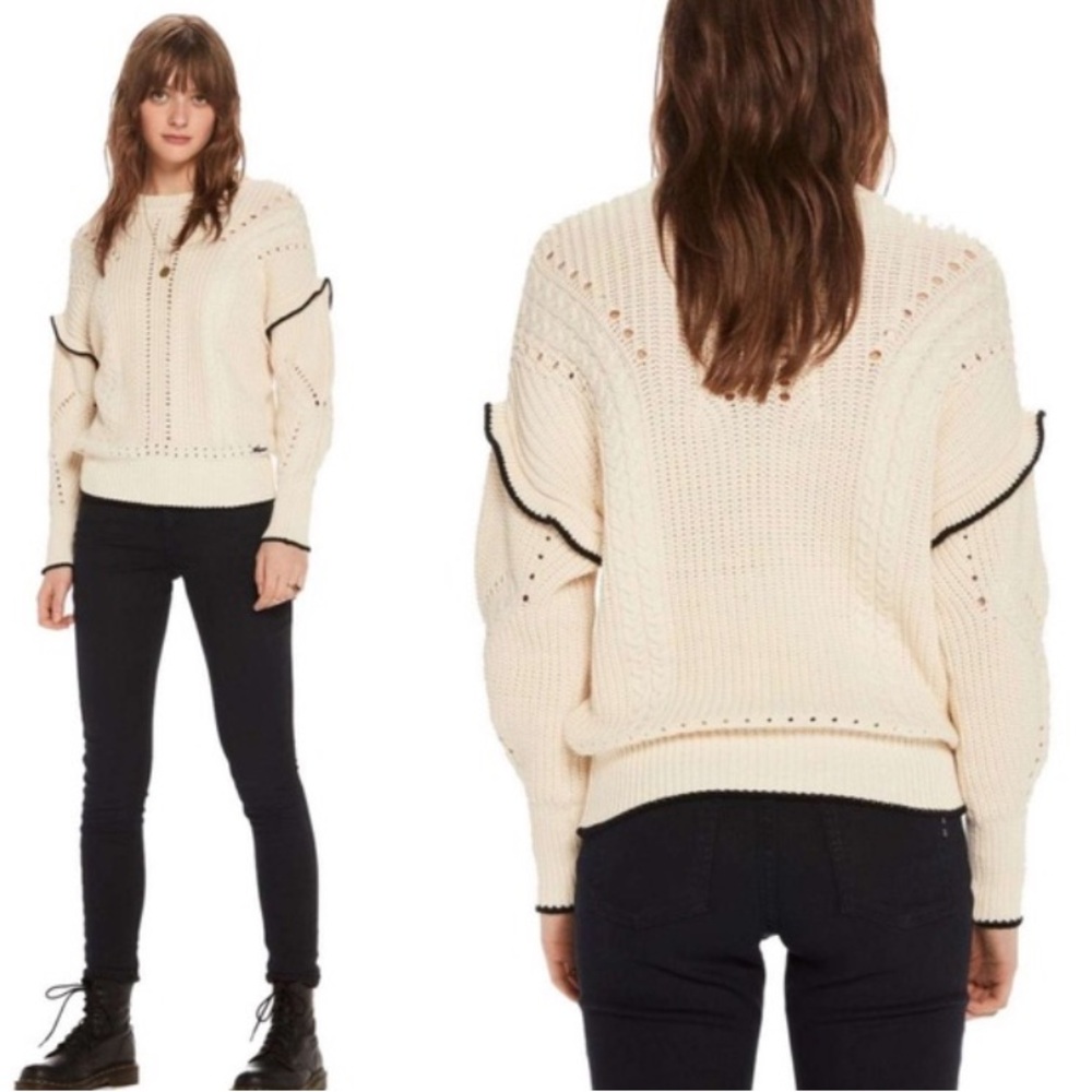 Scotch & Soda Ruffle Cable Knit Sweater Cream